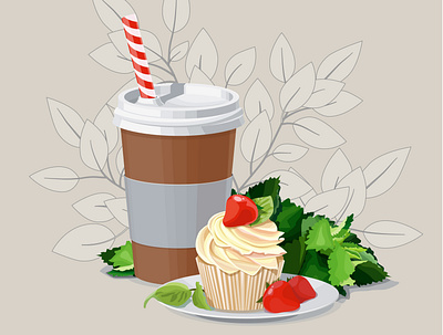 Coffee ai cake coffe illustration illustrator leaves strawberry