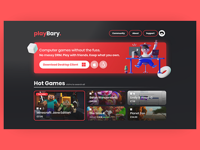 playBary Gaming Platform [Landing Page] // Web Design Concept 3d branding design game game art logo shop shopping web web design