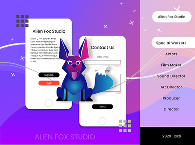 Alien Fox Studio Prototype Design alien android app design contact form design figmadesign filmmaker fox graphic design illustration ios logo mobile ui poster prototype ui uidesign uiux design ux vector illustration wireframe design