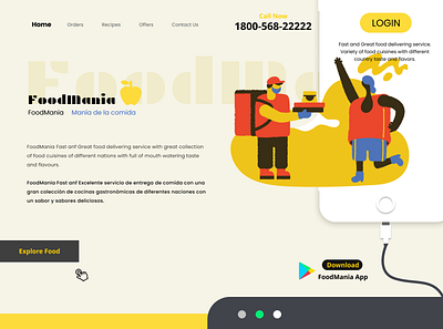 foodmania food delivering service prototype design adobe xd branding design figmadesign food app foodmania illustration india landingpage mobile app design ordering photoshop prototyping spanish typography uidesign ux ux ui vector illustration western