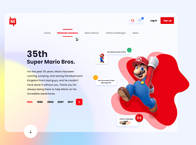 Mario Bros. landing page UI Design designer figma gaming gaming website glassmorphism gradient illustration landingpage mario mariobros popular shot suvam trendy ui ux web designer web designing website