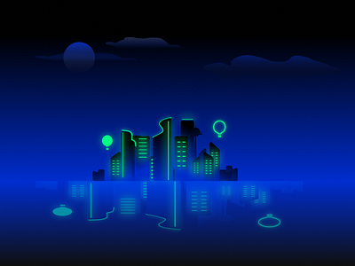 Neon night city illustration 2021