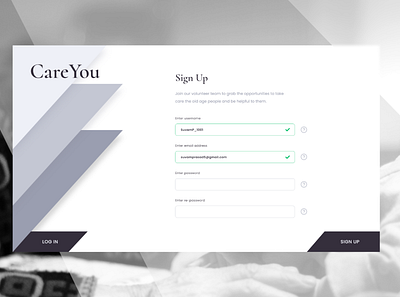 Care You Sign up UI daily daily 100 challenge dailyui dailyuichallenge design login page minimalist old signup ui uiux white