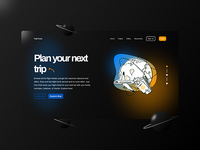 Flight Trip Landing Page branding dark ui design flight booking gradient homepage landing page landing page design landingpage minimal trip ui uidesign uiux userinterface ux uxdesign web design website