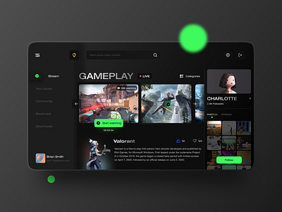 Gaming Stream UI 02 black branding clean dashboard gaming landing page layout lettering minimal modern simple typography ui ui design uidesign uiux ux web web design website