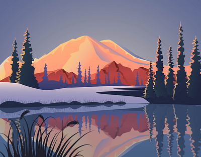 Mountains forest illustration lake mountains sunrise vector