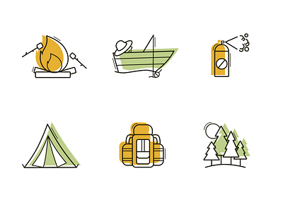 Icons branding camping forest tourist vector