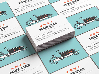 Four Star Family Cyclery | Business Cards bike bike shop brand brand identity branding business cards cargo bike logo small business
