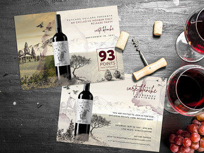 Cascade Cellars Invite bottle branding composite design exclusive flyer identity illustration invitation invite logo luxury party photo photoshop postcard typography wine