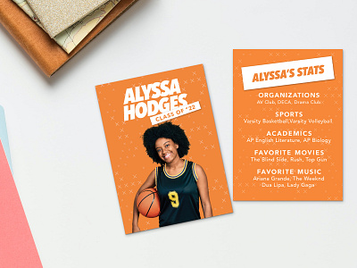 Trading Card Design basketball card design girl graduate graduation handout orange photo print printer stats teen trading tradingcard typography woman