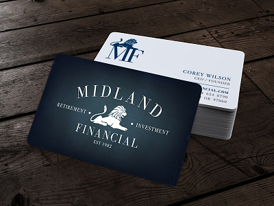 Midland Financial branding business business card design cards corporate identity design print icon identity lion logo logo design mark