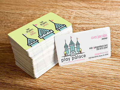 Play Palace Logo and Business Card Design brand business card child logo logo design mark play teal type treatment typography