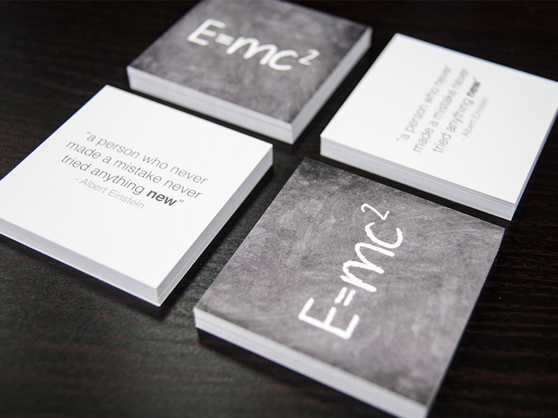 2x2 Velvet Laminated Business Cards shape square modern inspiration chalk concept sample design quote einstein new texture