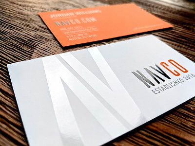 NAVCO Logo and Business Card Design branding business card design icon identity logo orange photography print design spot gloss typography white