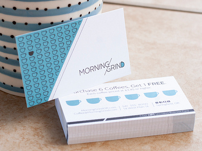 Morning Grind blue brand branding business business card coffee design graphic design icon identity illustration logo logo design mark print typography vector