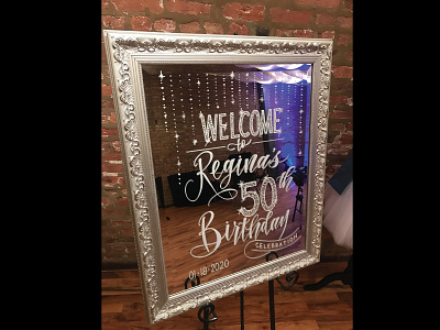 Diamond & Denim themed Welcome Mirror design illustration lettering by hand mirrorlettering paint pen typography