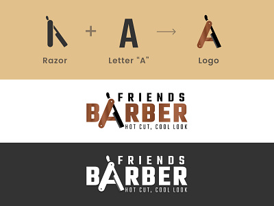 Friends Barber Logo barbershop branding design illustration lettering logo