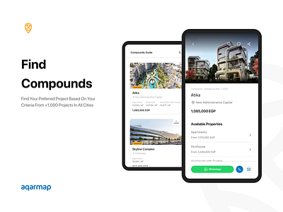 Find Compounds branding landing listing details product page listing details real estate search ui ux