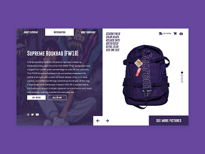 Supreme Website // Purple Bookbag bookbag brokengrid design fashion flat minimal modern purple supreme ui web website