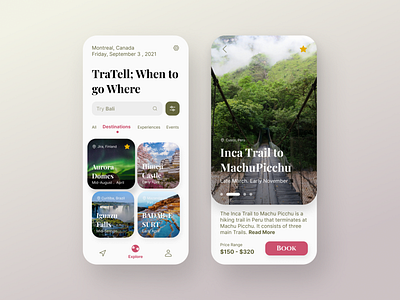 TraTell ; When to go Where app design journey mobile ticket time travel traveler trip ui weather
