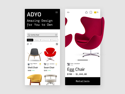 ADYO ; Amazing Design for You to Own app art design furniture history industrial industrial design mobile online shop store ui