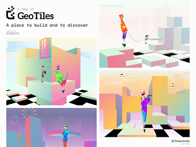GeoTiles; 1 day in Metaverse 3d app branding colorful crypto design dog graphic design icon illustration logo metaverse minimal mobile modern nft ui ux vector web