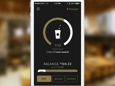 Starbucks Dashboard app black card gold ios iphone mobile rewards shopping starbucks