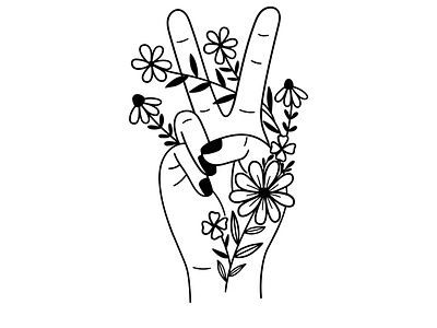 Peace Sign Hand with flowers