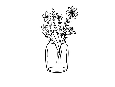 Wildflowers in mason jar graphic design logo rustic