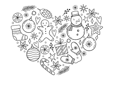 Doodle Christmas Heart retro