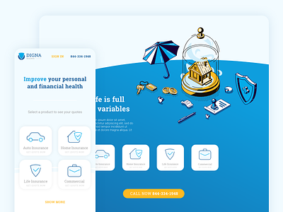 Digna | Website Design design icons illustration insurance ux design web website design