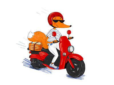 Fox on a scooter illustration