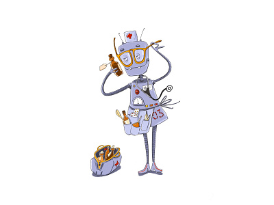 Robot healer character design doctor healer illustration robot