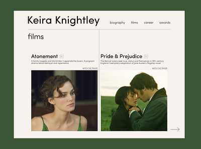 films with Keira Knightley / concept concept des design first screen graphic design landing typography ui ux web design