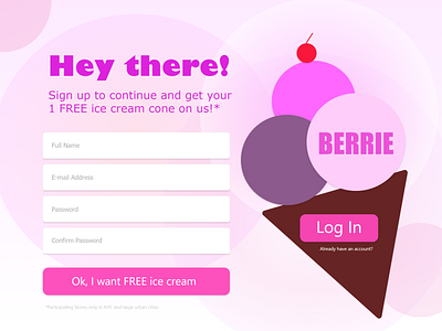 001: Give me BERRIE ice cream! adobe xd daily ui graphic design ice cream illustration sign up form ux ui challenge web design