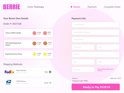 002: Give me BERRIE ice cream! adobe xd checkout form credit card daily ui food ice cream ux ui challenge web design