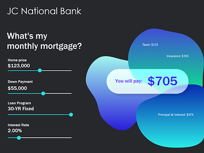 004: Mortgage Money Matters adobe xd blobs calculator dailyui design glassmorphism home buying mortgage mortgage calculator real estate ux ui challenge