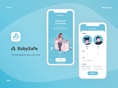 BabySafe - Mobile App app baby babysitter booking clean concept dailyui illustraion love minimalist simple ui uitrend uitrends uiux user experience user interface ux website
