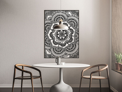 Spring Lotus Poster black and white design design art drawing henna home decor illustration interior design mandala