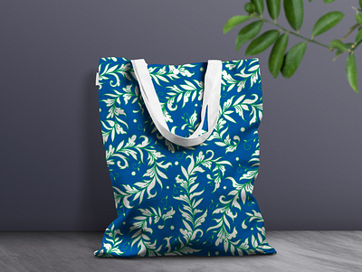 Lacy Leaves Tote Bag accessories blue botanical botanical illustration design drawing elegant green leaves tote bag