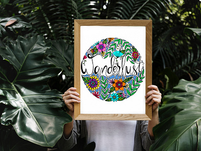 Wanderlust Wall Art botanical design drawing floral illustration modern cursive travel traveler typography wall art wander wanderlust