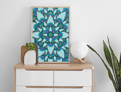 Blue Henna Bloom Poster abstract blue botanical drawing floral flowers henna home decor interior design mandala symmetrical symmetry