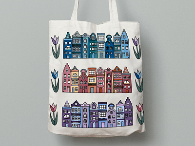 Amsterdam Houses and Tulips Tote Bag