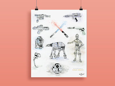 Illustrated Guide to Star Wars poster c3po death star drawing fan art illustration ink light sabers poster r2d2 star wars traditional art watercolor