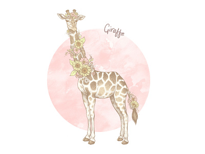 Floral giraffe animal art animal illustration animals childrens art childrens book illustration cute animal digital art digital painting drawing giraffe kids art nursery art pastel color pen drawing photoshop art watercolor wild animals