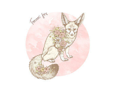 Floral fennec fox animal art animal illustration baby animals childrens book illustration cute animal digital art fennec fox floral art flowers foxes nursery art pen drawing photoshop art watercolor