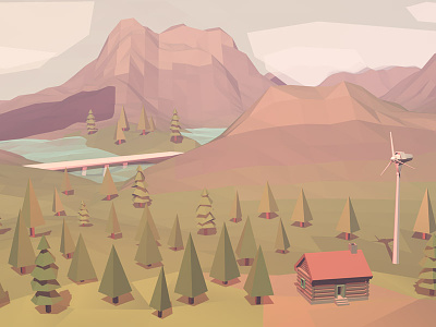 Offgrid Dreams 3d clouds forest illustration low lowpoly mountain nature offgrid poly windmill