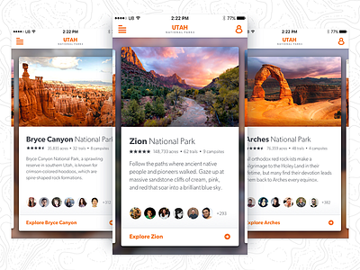 Utah National Parks App Idea app card gibson mobile national parks orange outdoors photography ui utah ux