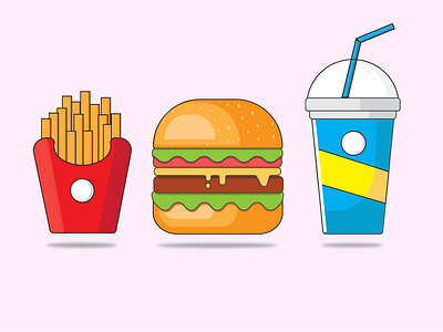 Food Vector Illustration - Burger, Fries, coke