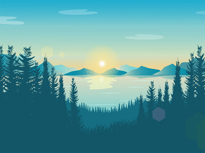 Landscape illustration cartoon design illustration landscape ui vector